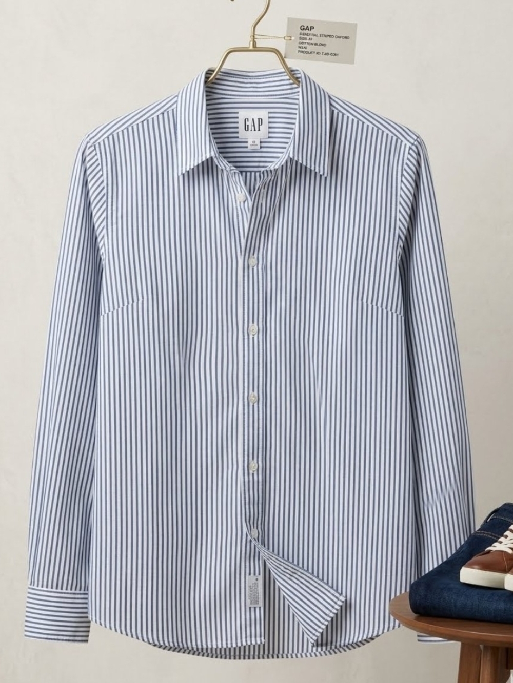 GAP Blue and White Vertical Stripe Button-Up Shirt